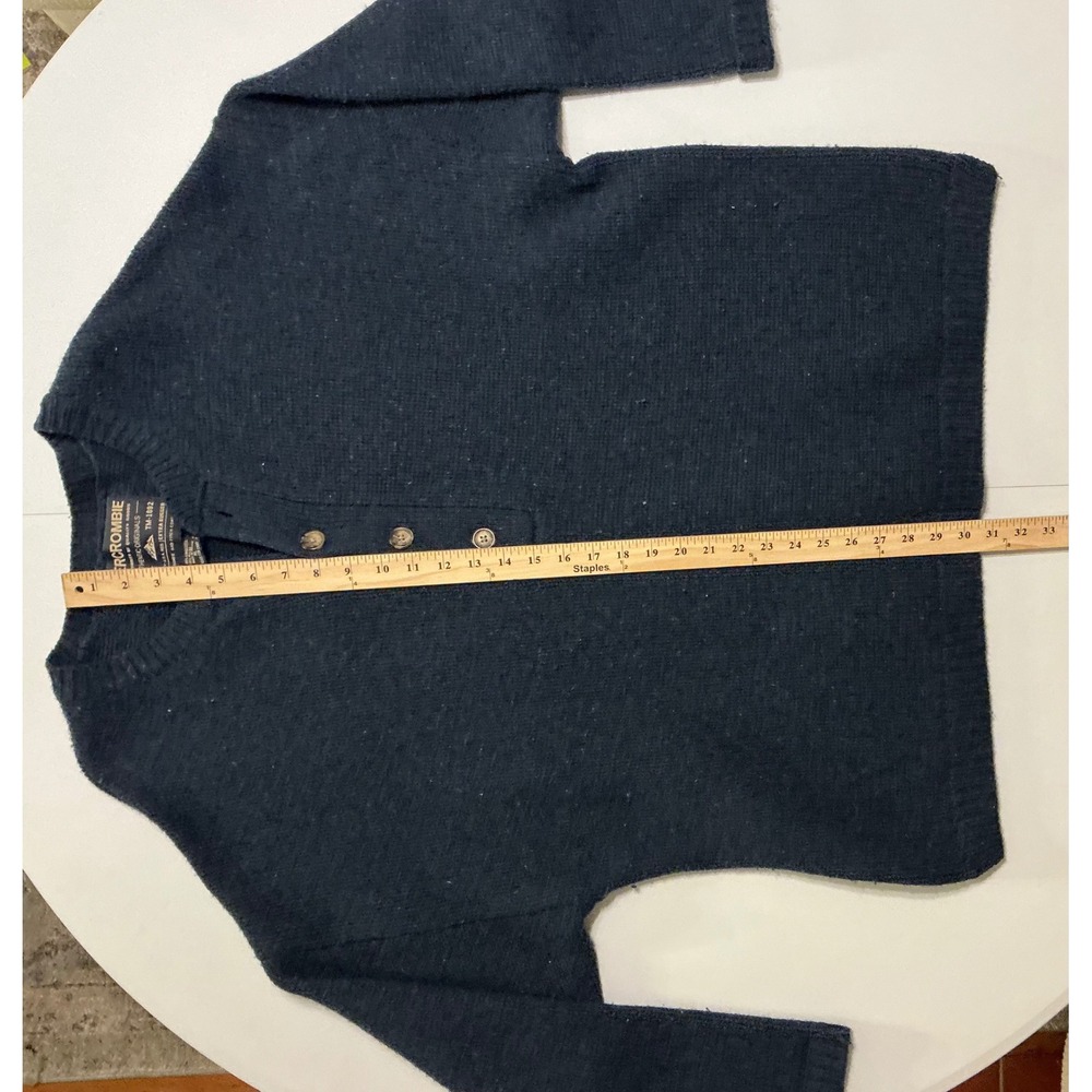VTG Y2K Abercrombie Fitch Mens Navy Lambswool Henley Sweater XL Rugged Knit - Picture 5 of 5